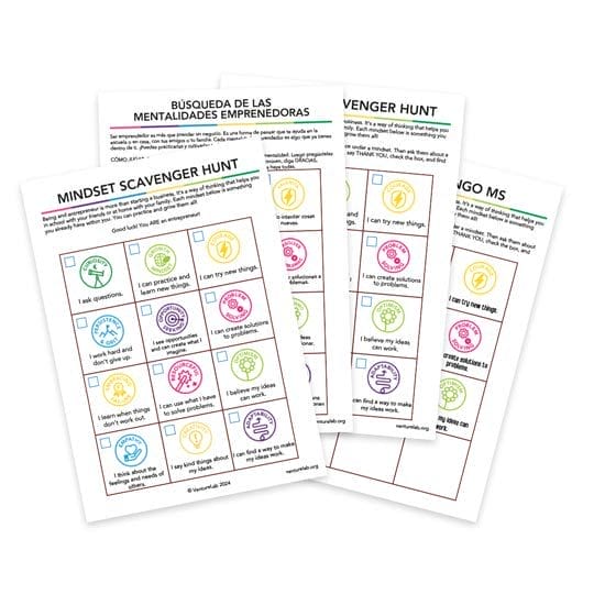 Mindset Scavenger Hunt Preview Thumbnails showing the Mindset Scavenger Hunt and Mindset Bingo along with Spanish Versions