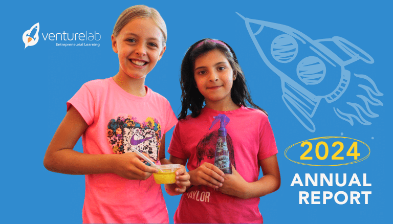 2 girls, venturelab logo. Text: 2024 Annual Report
