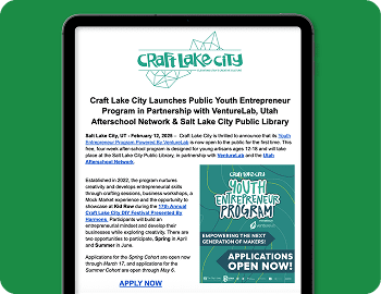 an announcement from Craft Lake City regarding the launch of a Youth Entrepreneur Program