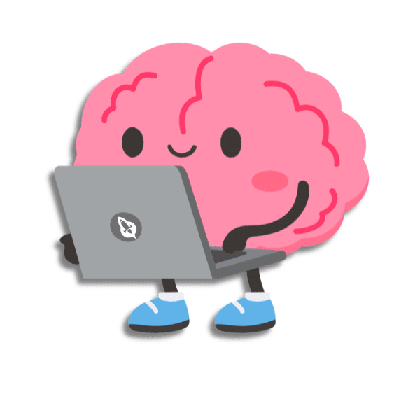 brain illustration holding a laptop playing the Mindset Matching Game
